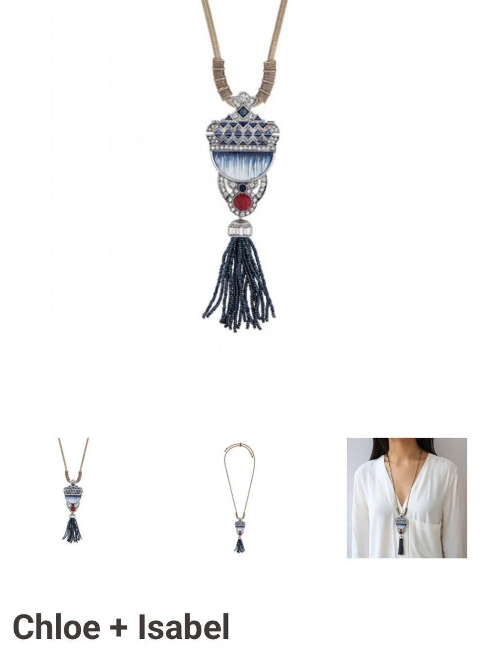 Blue Beaded Tassel Pendant Necklace with Pink Accent